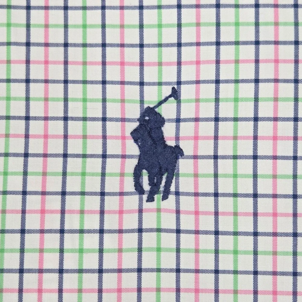 Ralph Lauren Mens XL Pink Green Navy Tattersall Check Button Down Shirt Cotton‎